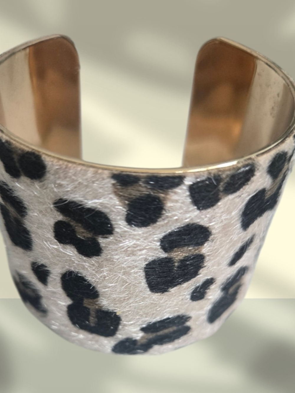 Leopard Print Haircalf Cuff Bracelet - Beige & Black